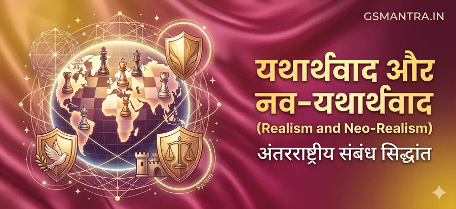 अंतरराष्ट्रीय संबंधों में यथार्थवाद और नव-यथार्थवाद के सिद्धांतों को दर्शाती शैक्षिक फीचर इमेज